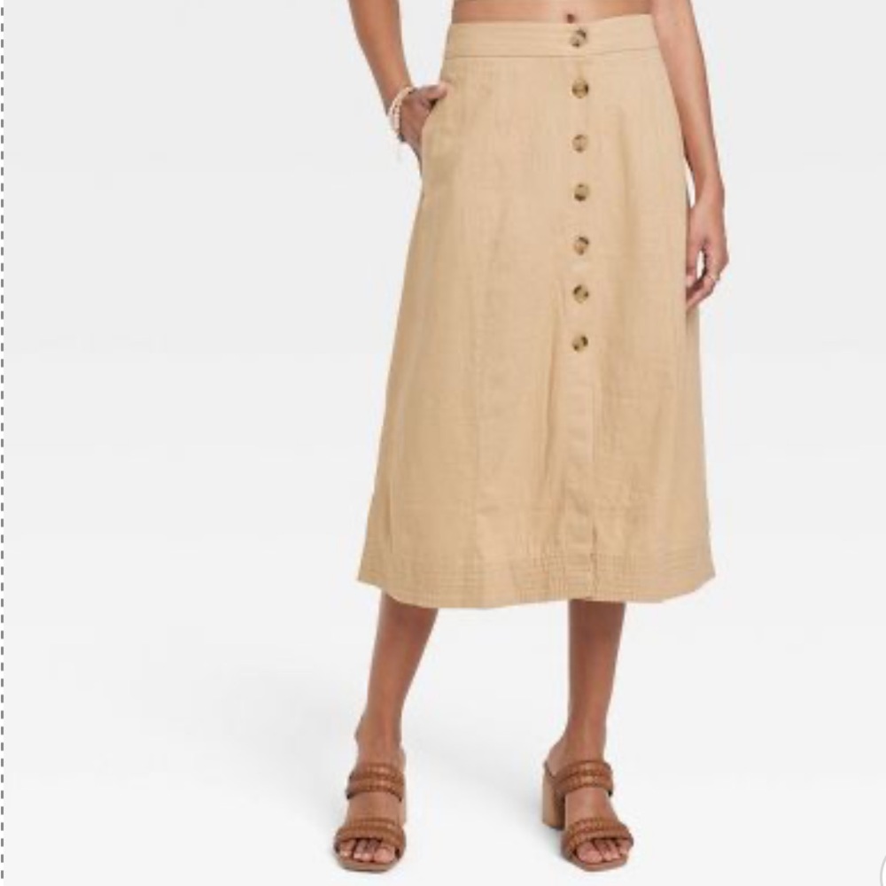 Universal Thread Linen Blend Button-Front Midi Skirt
